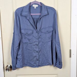 Cloth & Stone | Blue Button Down Tencel Utility Shirt Size Large